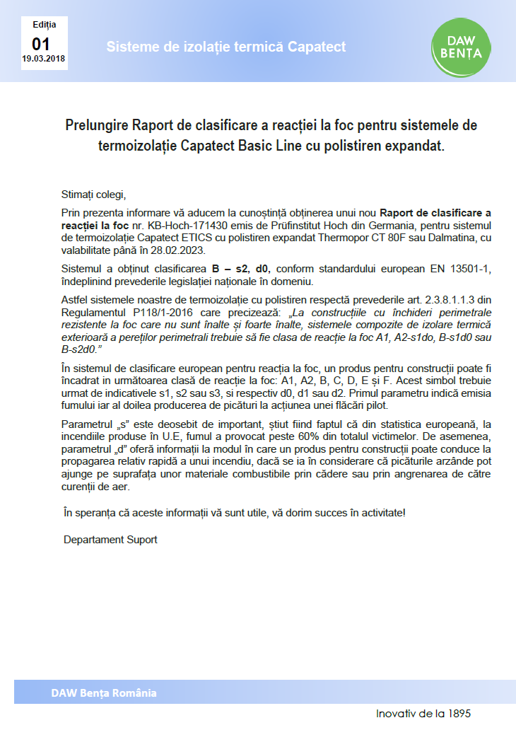 Informare raport clasificare la foc