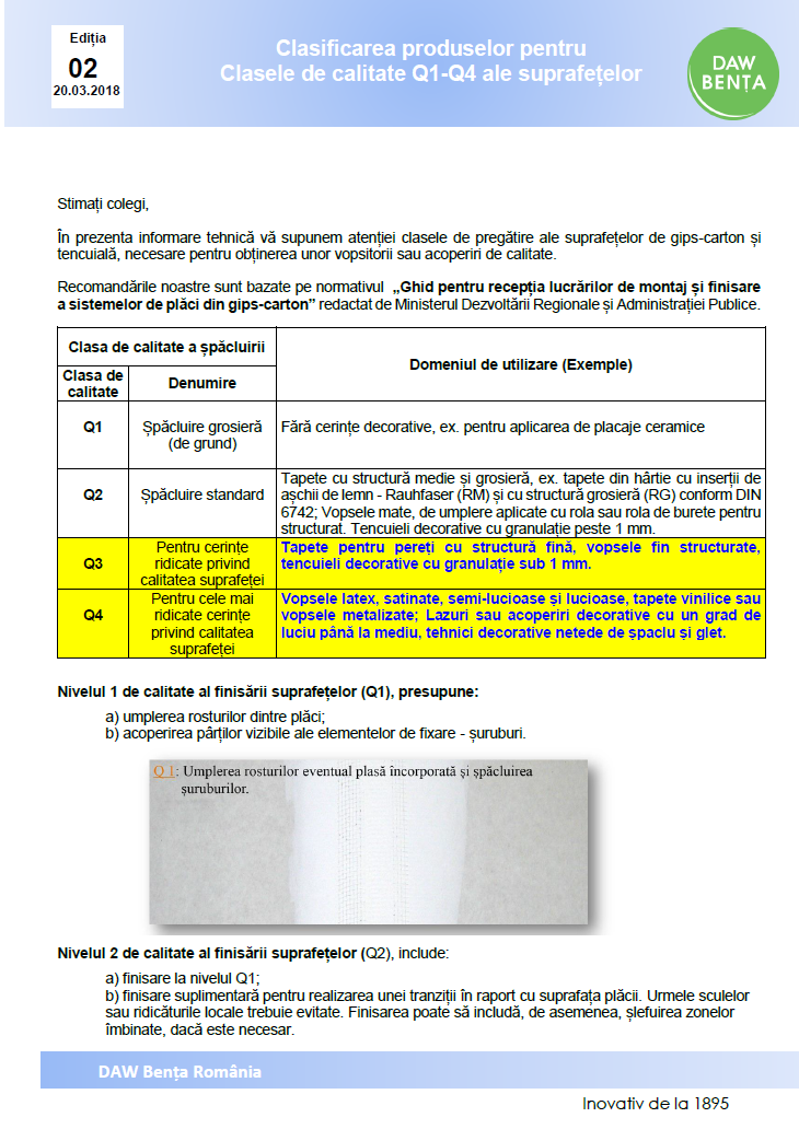 Clase de calitate suprafete