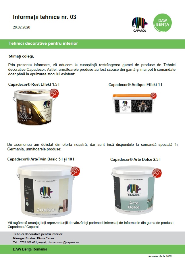 Restrângere gamă de produse pentru Tehnicile decorative Capadecor