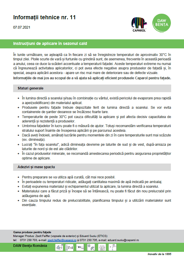 Info Instructiuni de aplicare la temperaturi de vara