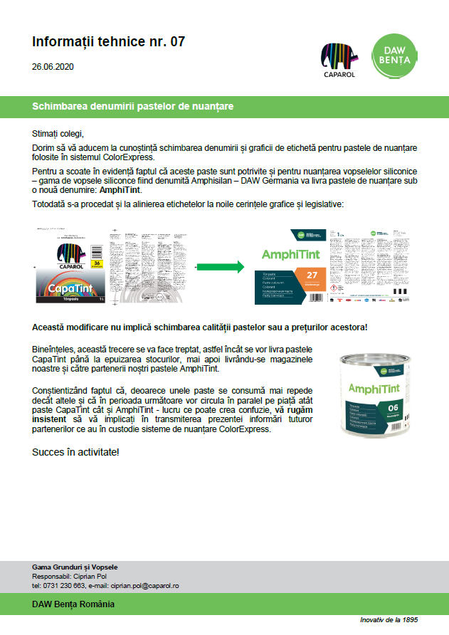 Schimbare denumire paste de nuantare