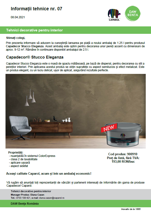 Informare ambalaj nou 1,25 l Stucco Eleganza