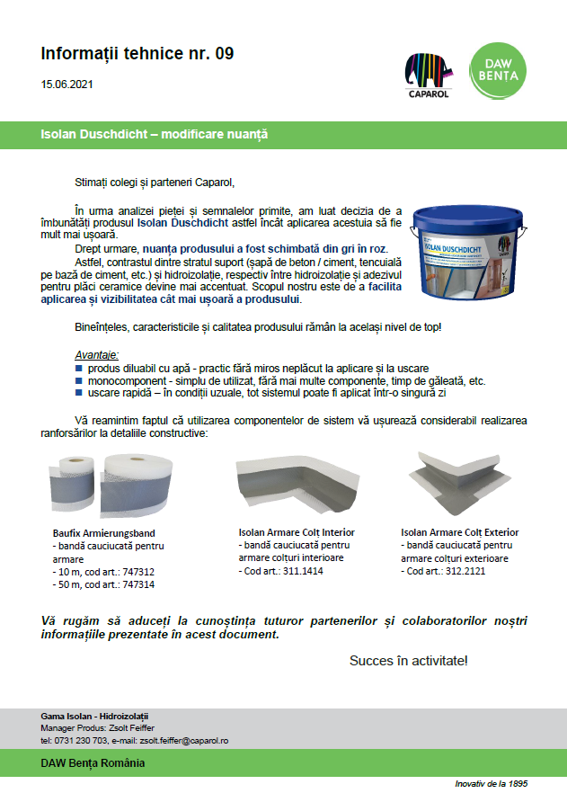 Info Isolan Duschdicht - Modificare culoare