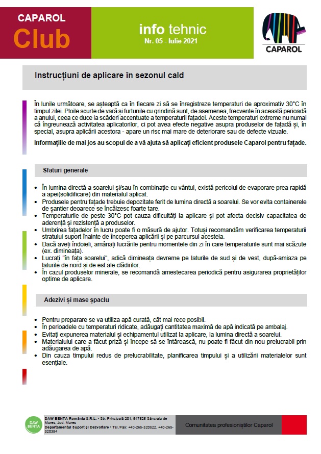 Instrucțiuni de aplicare la temperaturi de vară